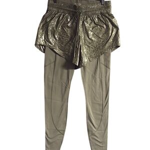 Athlete Rainer 2-n-1 Tights Women's Size SM Tall Olive Green Leopard Overlay